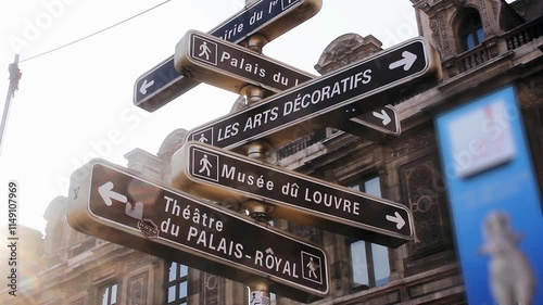 Road Signs Near the Louvre Museum in Paris, France
