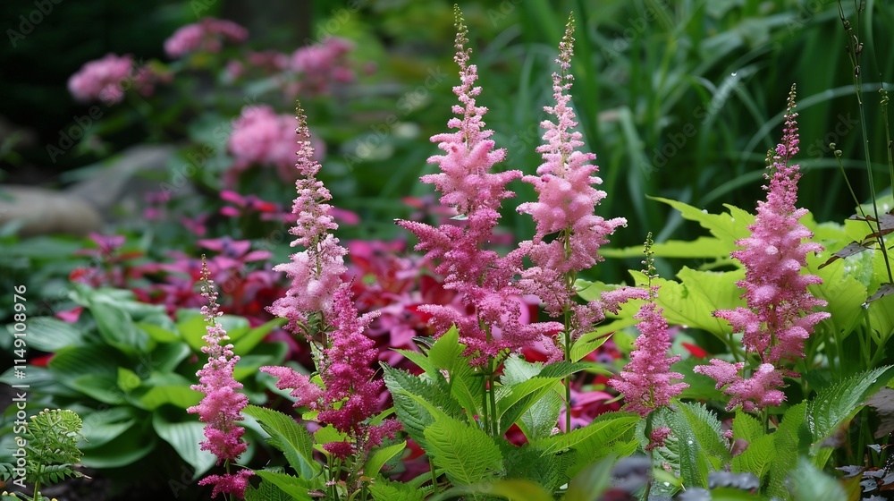 Obraz premium Pink Astilbe Flowers in a Lush Garden