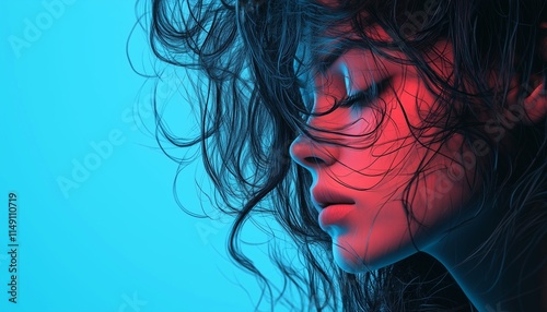 Close up photo of a woman with curly hair, long eyelashes, and thick curly hair