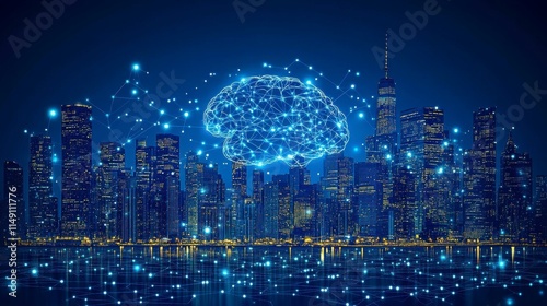 A high-tech representation of a brain with AI-powered neural networks, illustrating the potential of artificial intelligence to replicate and enhance the functions of the human brain.