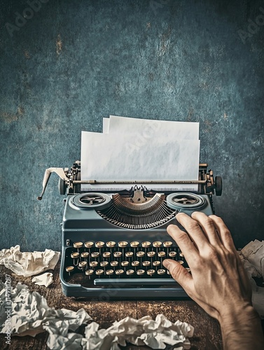 Writer capturing inspiration vintage setting typewriting process creative environment close-up artistic expression
