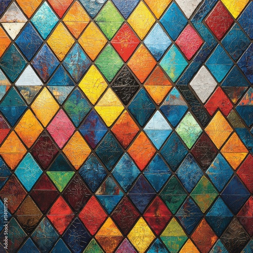 Colorful Geometric Pattern of Diamond Shapes on Textured Background