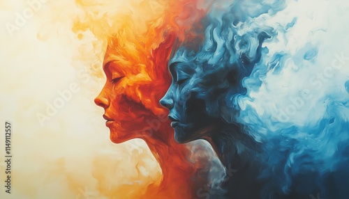 Illustration of watercolor painting of woman with smoke effect, watercolor painting of woman is suitable for psychology and mental health theme, abstract watercolor painting with psychology and mental