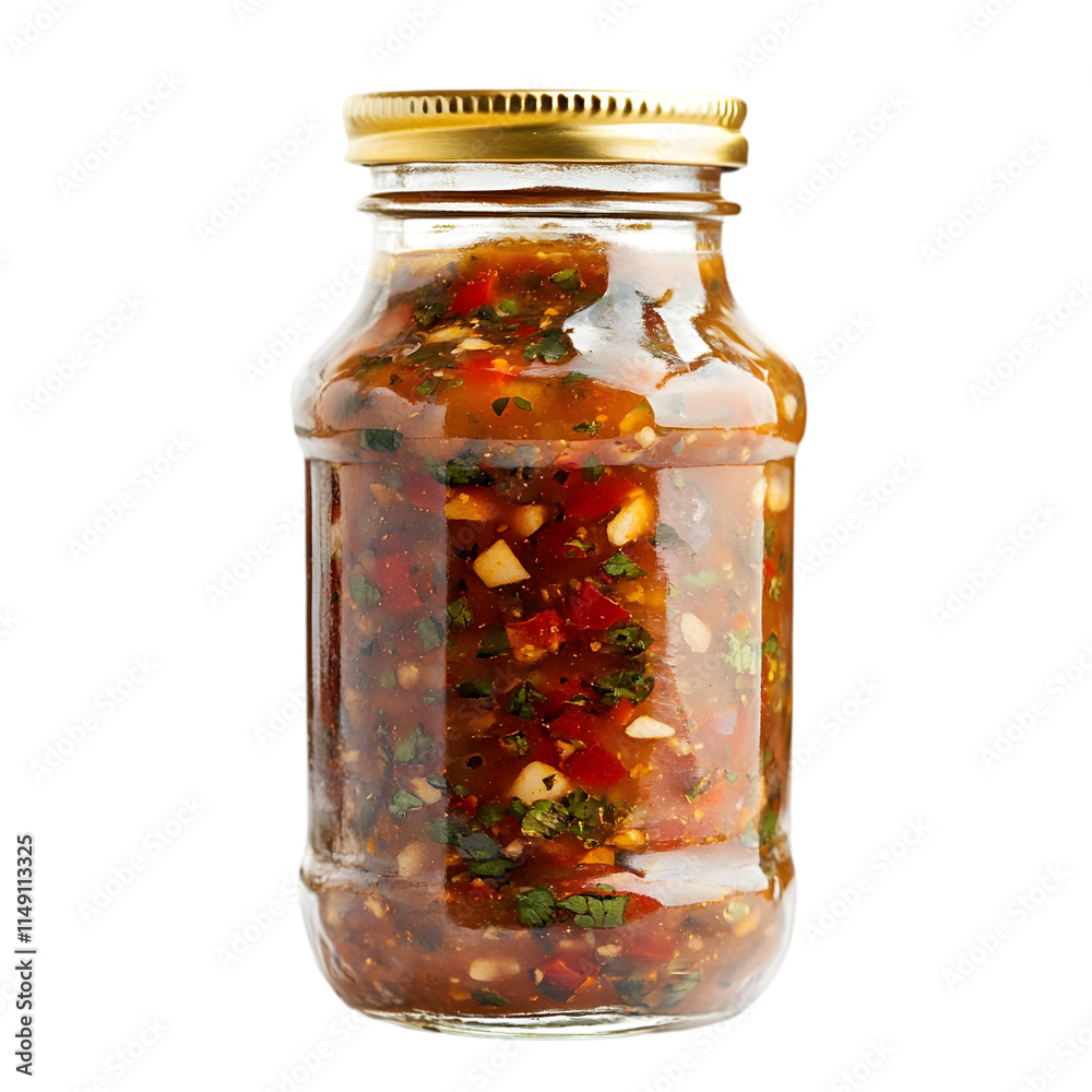 Spicy Red Pepper Garlic Sauce in Glass Jar Gourmet Food Product Spicy Red Pepper Garlic Sauce in Glass Jar Gourmet Food Product