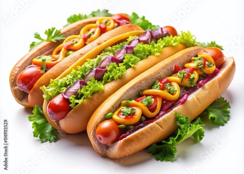 Isolated Hot Dogs on White Background: Perfect for Food Menu Design photo