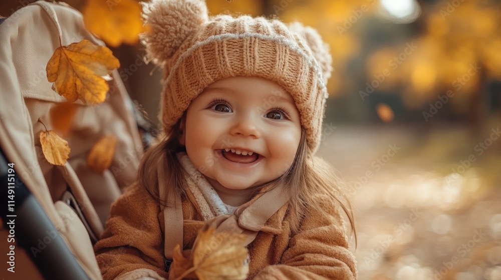 A joyful child in autumn attire, smiling amidst falling leaves in a park setting. A joyful child in autumn attire, smiling amidst falling leaves in a park setting.