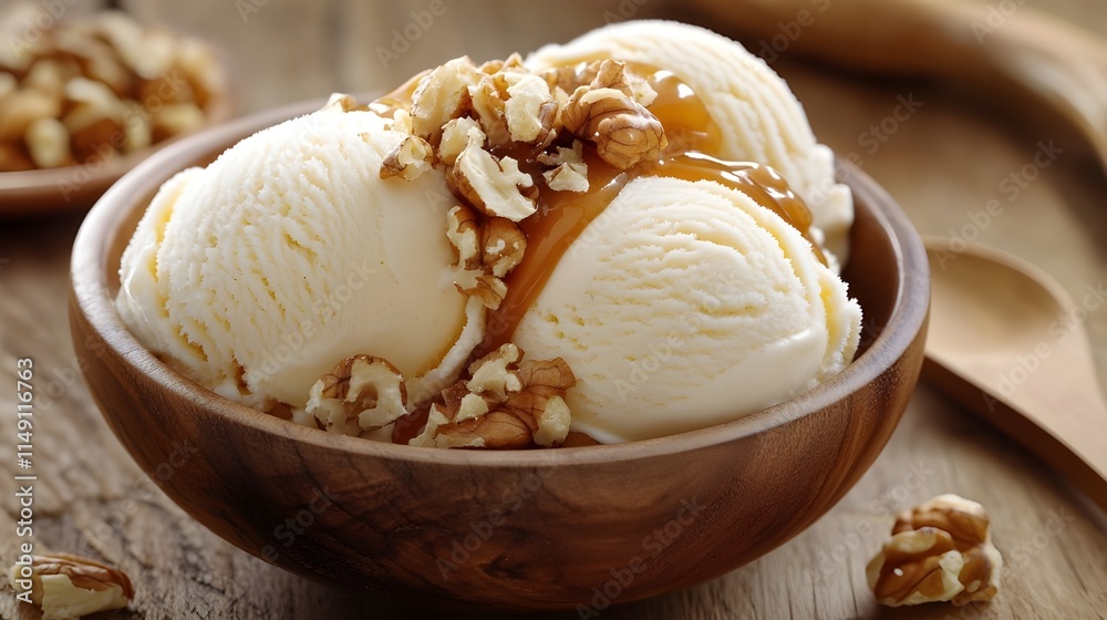 Close-Up of Ice Cream with Caramel and Peanuts. Close-Up of Ice Cream with Caramel and Peanuts.