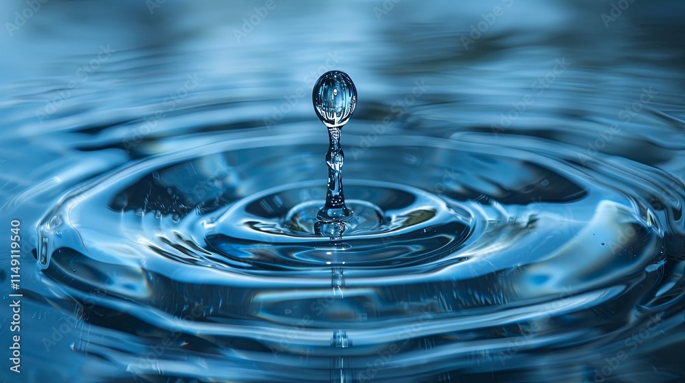 A Single Water Drop Impacting a Still Water Surface, Creating Concentric Ripples A Single Water Drop Impacting a Still Water Surface, Creating Concentric Ripples
