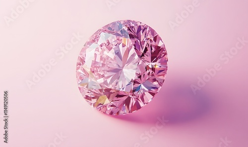 Pink diamond, faceted, on pink background, soft shadows.