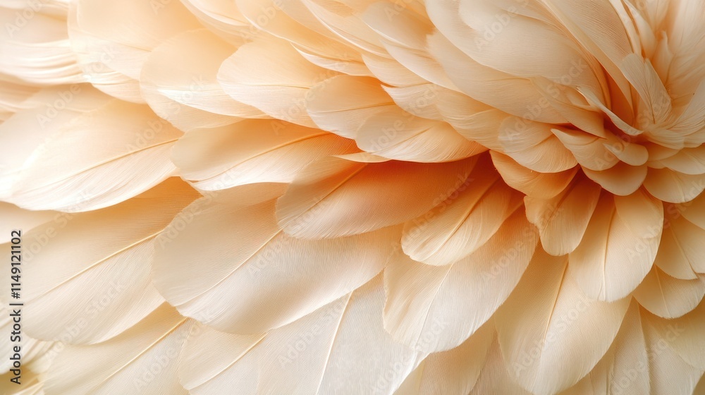 A close-up of soft, pale feathers arranged in a layered pattern. A close-up of soft, pale feathers arranged in a layered pattern.