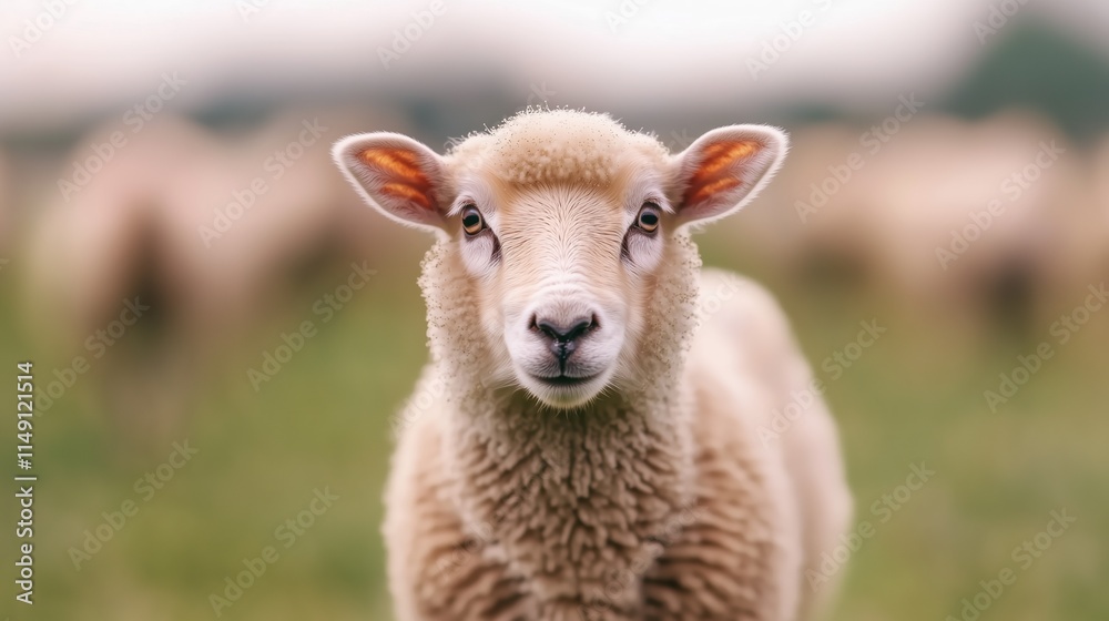 Close-Up of a Curious Sheep in a Green Pasture, Soft Focus Background, Farm Animal Portrait, Fluffy Sheep Face, Gentle Livestock, Rural Scene, Peaceful Countryside, Nature Photography Close-Up of a Curious Sheep in a Green Pasture, Soft Focus Background, Farm Animal Portrait, Fluffy Sheep Face, Gentle Livestock, Rural Scene, Peaceful Countryside, Nature Photography