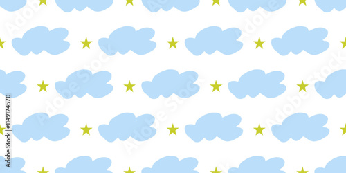seamless pattern with clouds and stars