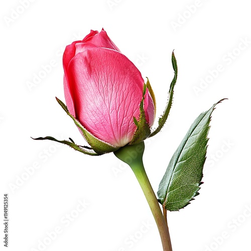 bright pink rosebud isolated on white background