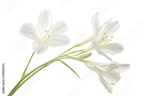 white freesia with long slender petals isolated on white background photo