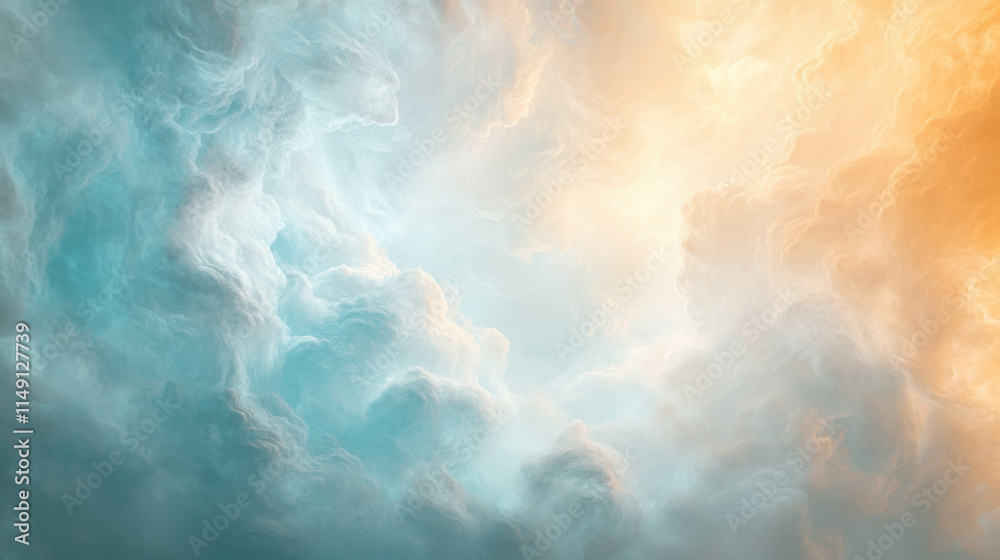 A dreamlike wide-angle view of ethereal clouds, blending soft whites with gentle shades of blue and light grays, taken at a golden hour with rays of sunlight piercing through the mist, intricate cloud A dreamlike wide-angle view of ethereal clouds, blending soft whites with gentle shades of blue and light grays, taken at a golden hour with rays of sunlight piercing through the mist, intricate cloud
