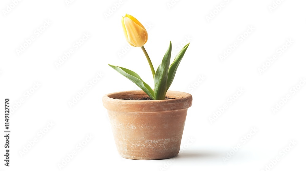 yellow tulip plant in a small ceramic pot isolated on white background yellow tulip plant in a small ceramic pot isolated on white background