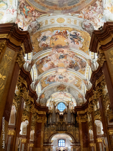 Baroque architecture and ornate frescoes in a historic church interior capturing divine artistry photo