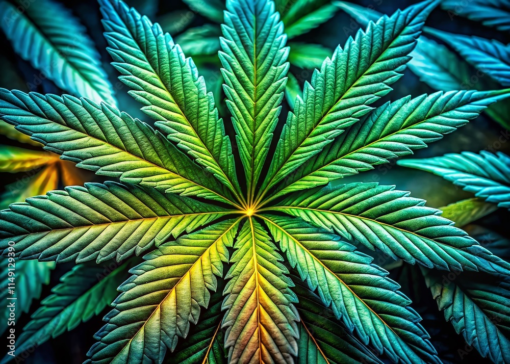 Long Exposure Cannabis Sativa Leaf Macro Photography - Detailed Botanical Image