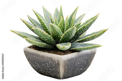 succulent plant in a small square pot isolated on white background photo