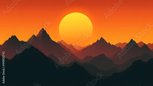 Sunset Over Silhouetted Mountain Range Landscape