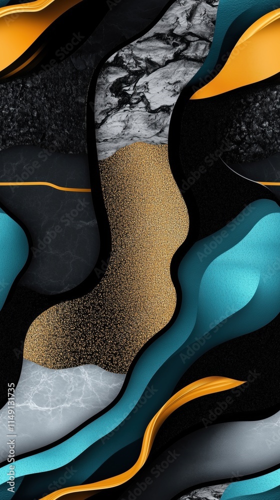 Fototapeta premium Abstract black and gold geometric composition with textures