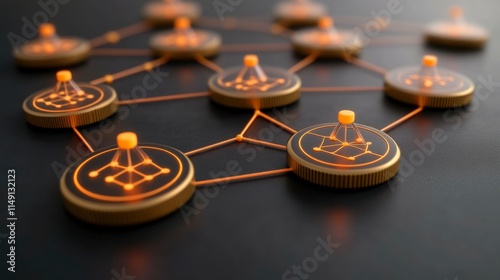 Fototapeta Naklejka Na Ścianę i Meble -  Detailed 3D illustration of a connection structure with a mesh of lines and geometric shapes, symbolizing the flow of scientific data and the relationship between different elements in modern