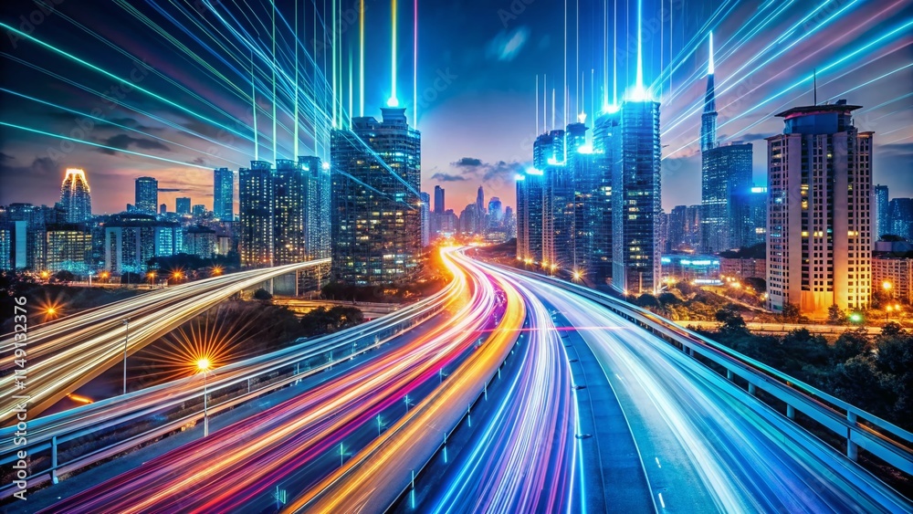 Fototapeta premium Long Exposure Mobile App Development, Software, Smartphone, Application, Technology, Digital, Interface, Coding, Innovation, Future, Network, Connection, Data, Progress, Design, 