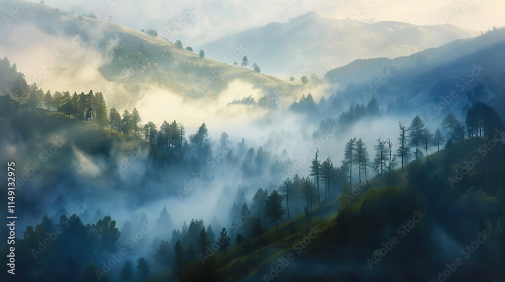Obraz premium Misty Mountain Majesty: A Serene Landscape