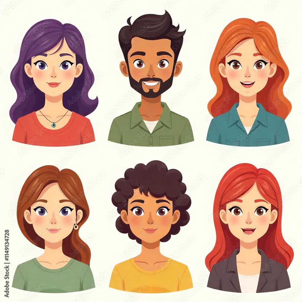 Diverse Cartoon Portraits of People in Various Outfits Diverse Cartoon Portraits of People in Various Outfits