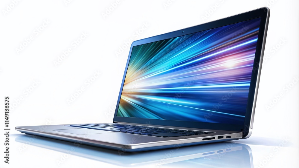 Long Exposure Photo of a Laptop on White Background - Modern Technology Image Long Exposure Photo of a Laptop on White Background - Modern Technology Image
