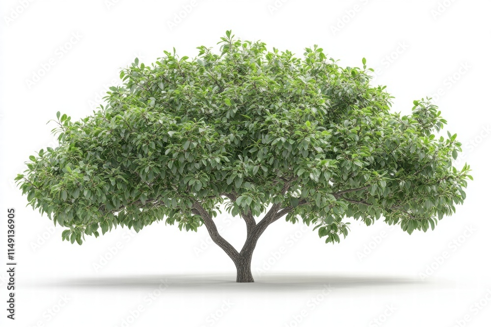Lush Green Tree with Abundant Foliage Displaying a Full Canopy in an Isolated Setting Against a Light Background for Natural and Environmental Themes Lush Green Tree with Abundant Foliage Displaying a Full Canopy in an Isolated Setting Against a Light Background for Natural and Environmental Themes