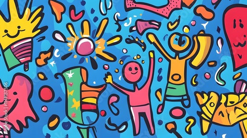 Colorful Abstract Art Featuring Joyful Characters and Shapes