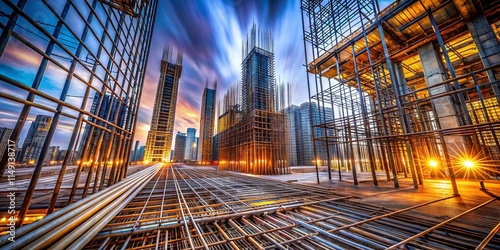 Wallpaper Mural Long Exposure Shot of Reinforced Concrete Foundation Steel for Building Tower Construction Torontodigital.ca