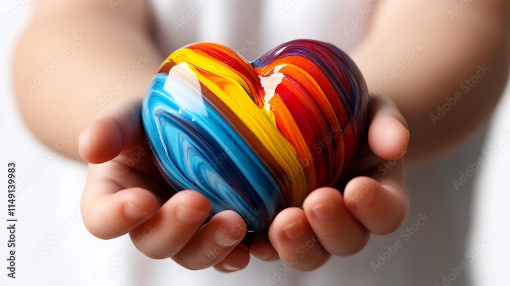 Rainbow Heart in Child's Hands: A Symbol of Love and Hope Rainbow Heart in Child's Hands: A Symbol of Love and Hope