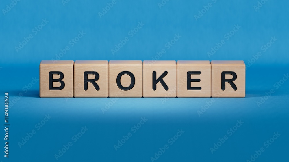wooden cube block with BROKER business word.close up of wooden elements,Business Concept.3D rendering on blue background. wooden cube block with BROKER business word.close up of wooden elements,Business Concept.3D rendering on blue background.