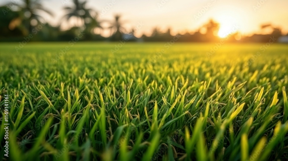 Sunrise over a lush paddy field, with bokeh effects creating a dreamy atmosphere, capturing the essence of farming and the promise of a new day. Sunrise over a lush paddy field, with bokeh effects creating a dreamy atmosphere, capturing the essence of farming and the promise of a new day.