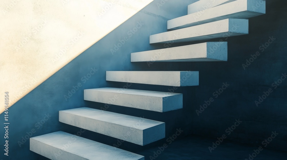 Fototapeta premium A modern staircase with clean lines and a minimalist design, leading upwards.