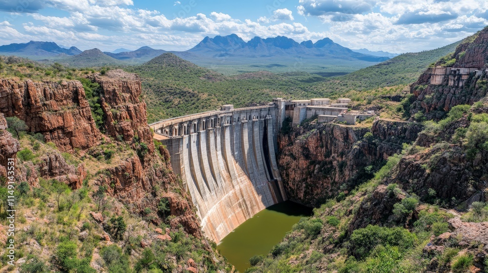 Scenic Hydroelectric Dam Surrounded by Majestic Mountains Scenic Hydroelectric Dam Surrounded by Majestic Mountains
