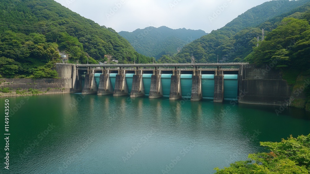 Scenic Hydroelectric Dam Surrounded by Mountains Scenic Hydroelectric Dam Surrounded by Mountains