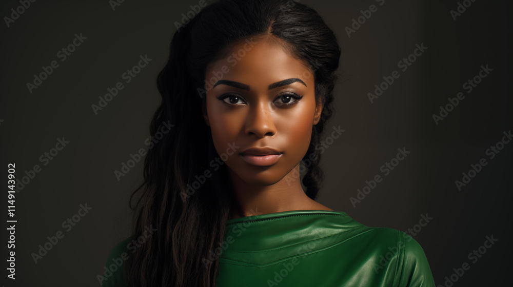 Naklejka premium black woman in green background