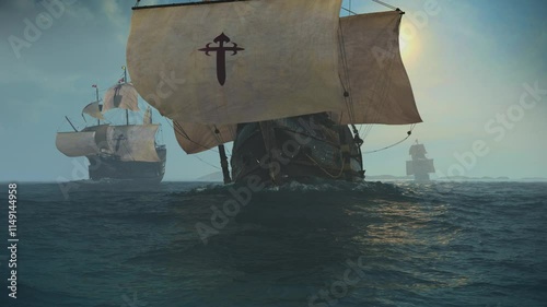 The NAO VICTORIA is the flag ship of the MAGELLAN armada. A scientific 3D-reconstruction of a spanish galleon fleet in the beginning of the 16th century. sails ahead of the global circumnavigational photo