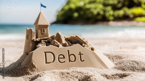 The concept of bankruptcy foreclosure. Sandcastle with 