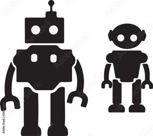 Robot silhouette vector illustration isolated on white background, robot icon 