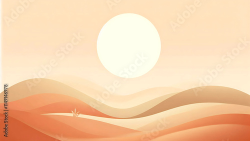 Minimalist Desert Landscape Background with Rising Sun