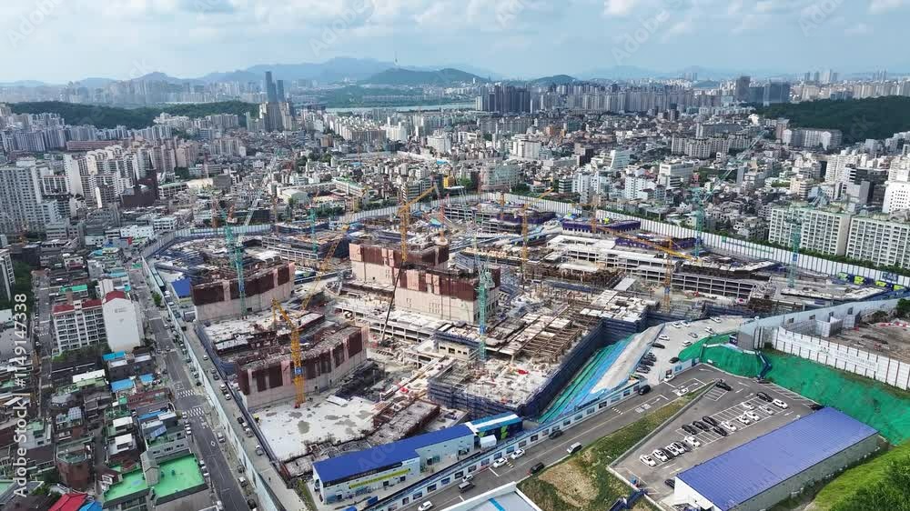 Aerial view of the construction site of DH Bangbae Apartment in Bangbae-dong, Seocho-gu, Seoul, Republic of Korea, Asia. Aerial view of the construction site of DH Bangbae Apartment in Bangbae-dong, Seocho-gu, Seoul, Republic of Korea, Asia.