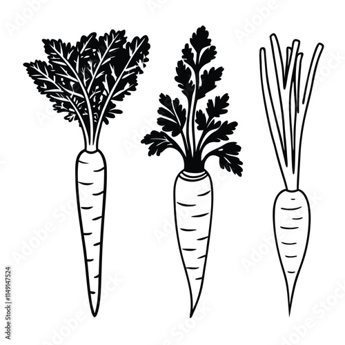 Black and White Carrot Icons silhouette design.