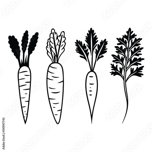 Black and White Carrot Icons silhouette design.