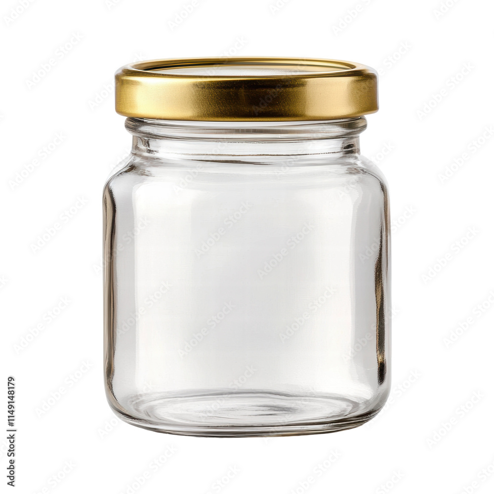 Clear glass jar with a gold lid Clear glass jar with a gold lid