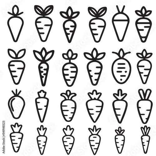 Set of Black and White Carrot Icons bundle design.