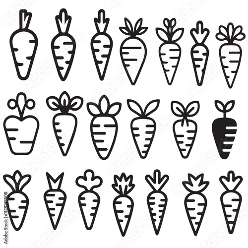 Set of Black and White Carrot Icons bundle design.